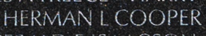 Engraving on The Wall of the name of Specialist Four Herman L. Cooper, U.S. Army